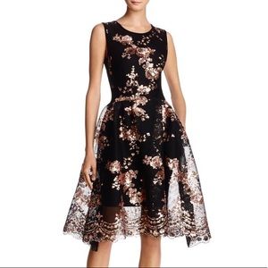 Maje Holiday Fit Flare Rose Gold Sequin Mesh Dress